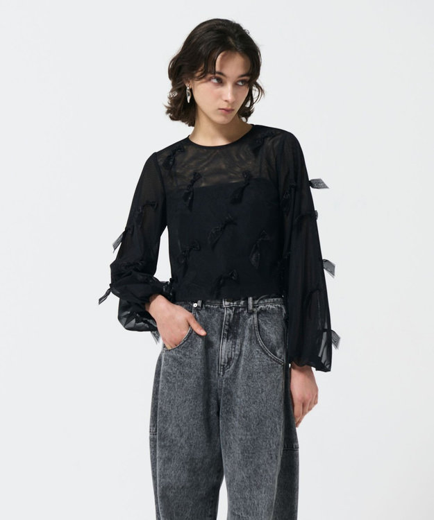 GRACE CONTINENTAL リボンチュールトップ ブラック