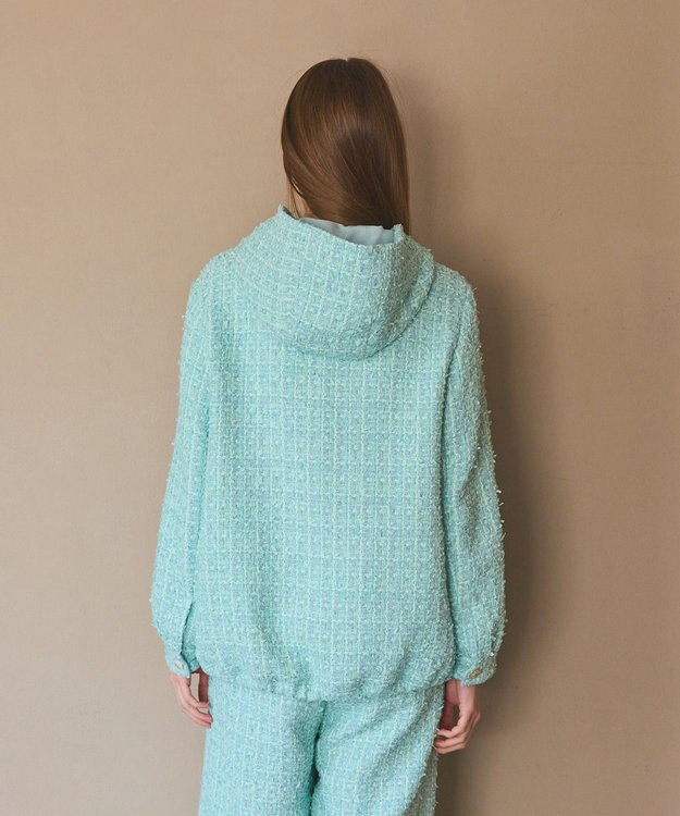 GRACE CONTINENTAL ツイードフーディーコート ミント