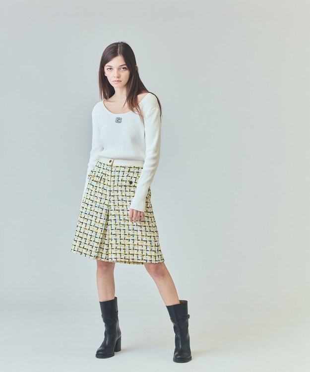 GRACE CONTINENTAL チュールヤーンツイードパンツ イエロー