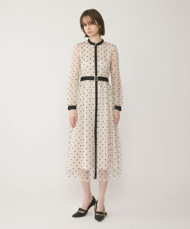 GRACE CONTINENTAL ビーズ刺繍ドットドレス キナリ