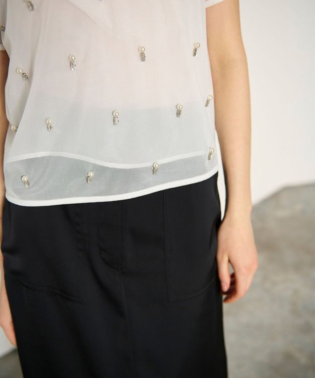 GRACE CONTINENTAL ビジューチュールトップ ホワイト