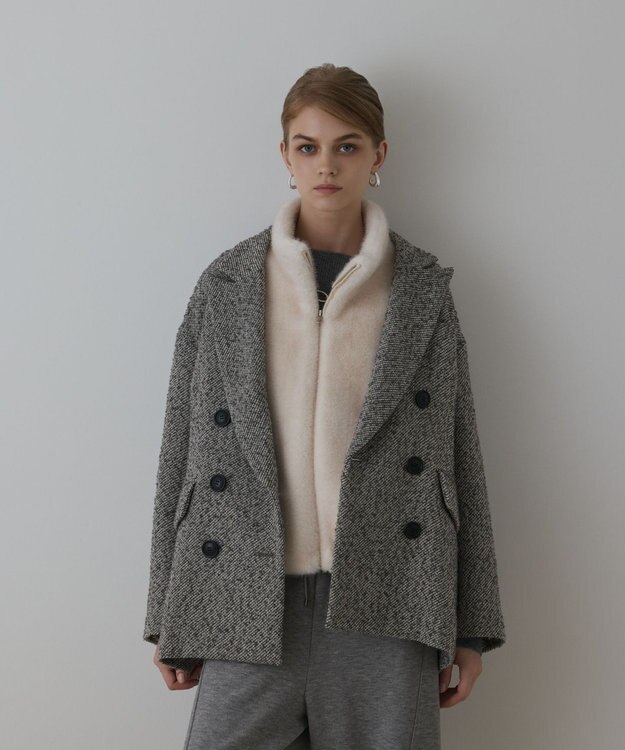 GRACE CONTINENTAL カルゼツイードダブルジャケット グレー