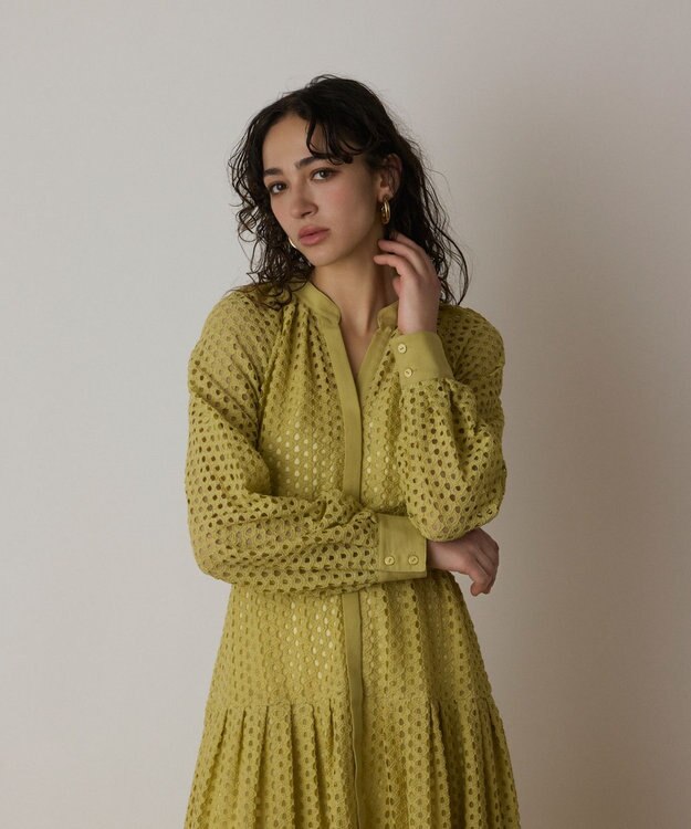 GRACE CONTINENTAL メッシュレースカフタンワンピース イエロー