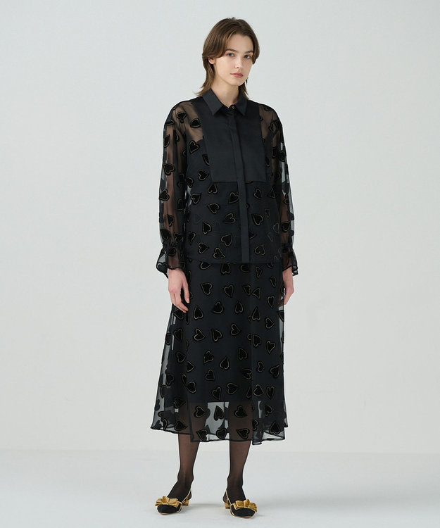 GRACE CONTINENTAL ハートオパールコンビシャツ ブラック