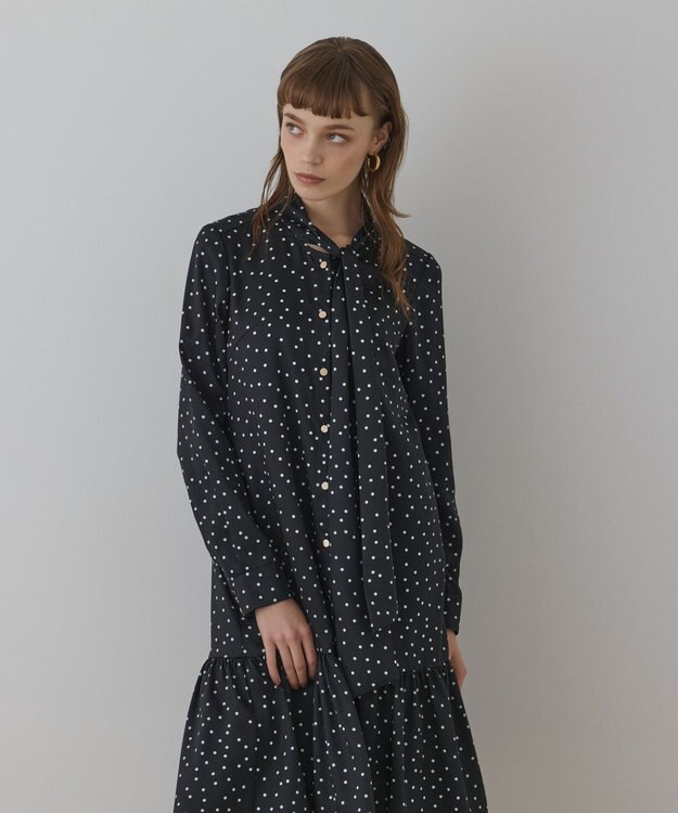 GRACE CONTINENTAL ランダムドットボウタイワンピース ブラック