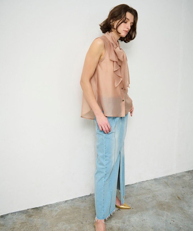 GRACE CONTINENTAL シアーボウタイノースリーブ ベージュ