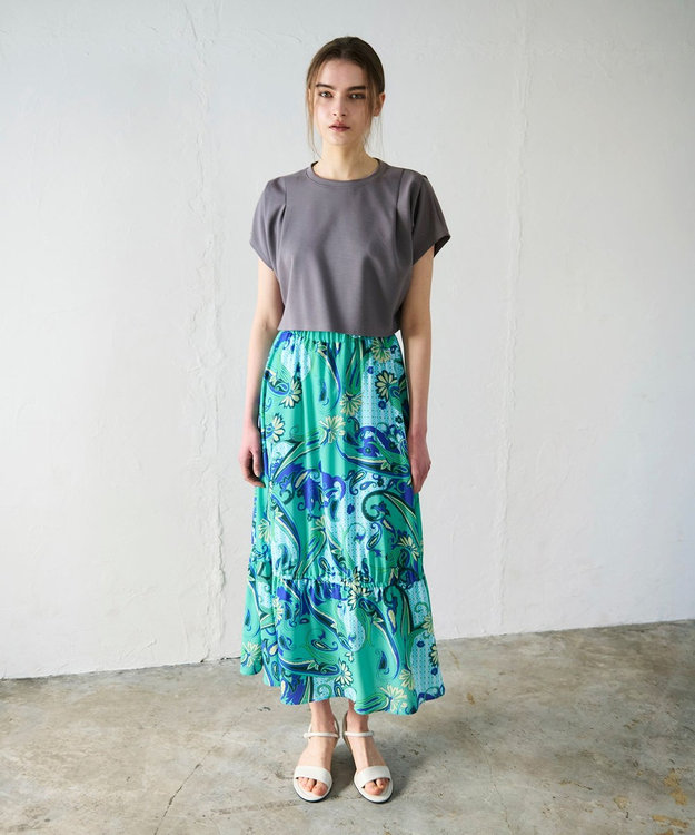 GRACE CONTINENTAL ペイズリープリントギャザスカート グリーン