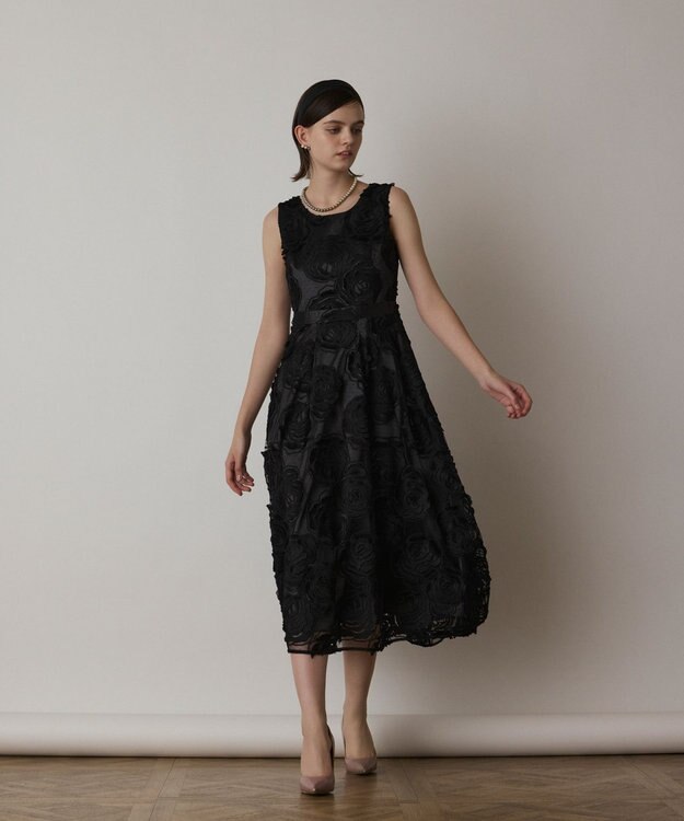 GRACE CONTINENTAL ローズ刺繍ワンピース ブラック