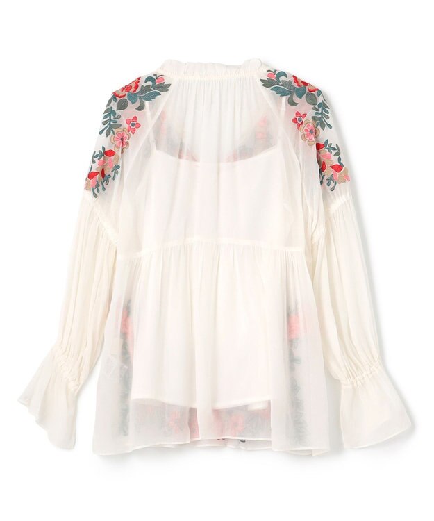 GRACE CONTINENTAL フラワー刺繍ギャザートップ ホワイト