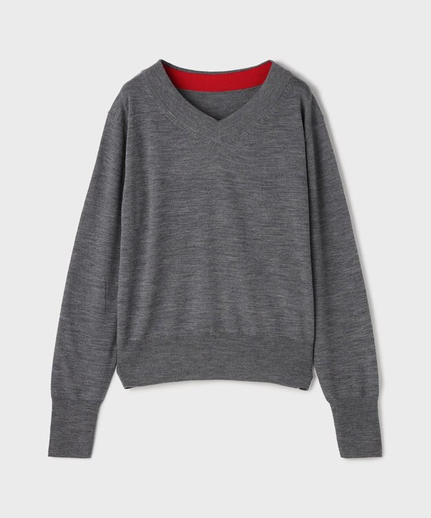 GRACE CONTINENTAL バイカラーウールニットトップ レッド