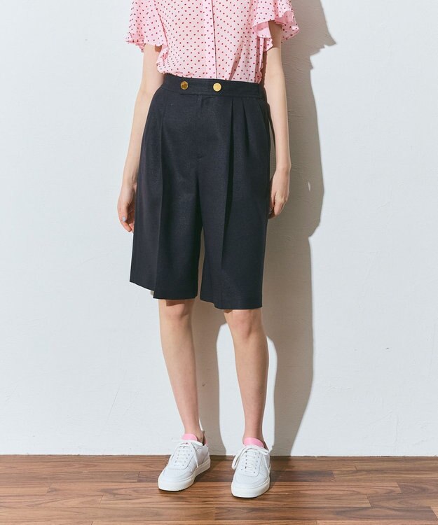 GRACE CONTINENTAL リネンタッチハーフパンツ ネイビー