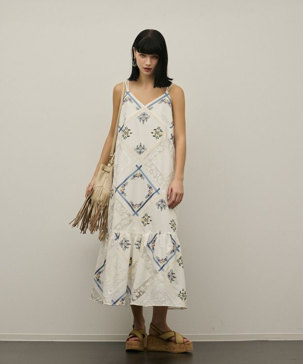 GRACE CONTINENTAL ハンカチパッチワークキャミワンピース ホワイト