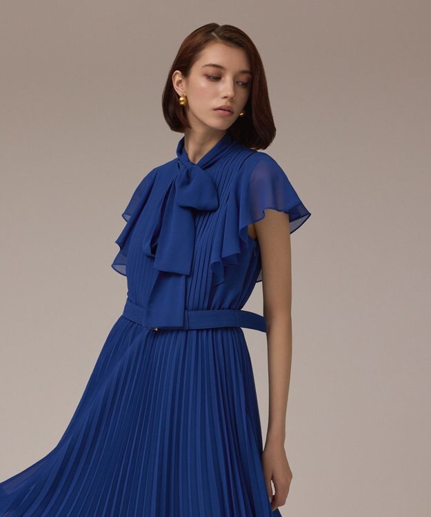 GRACE CONTINENTAL ボウタイプリーツドレス ブルー