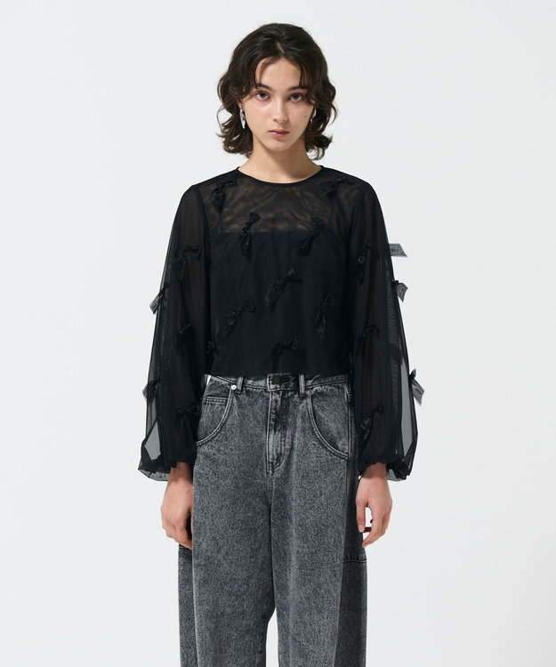 GRACE CONTINENTAL リボンチュールトップ ブラック