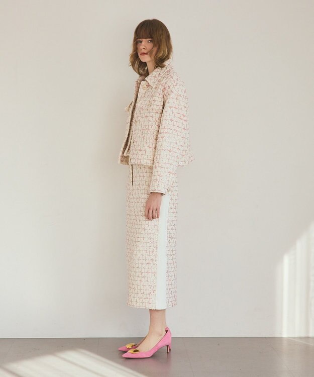 GRACE CONTINENTAL ツイードライン切替スカート キナリ