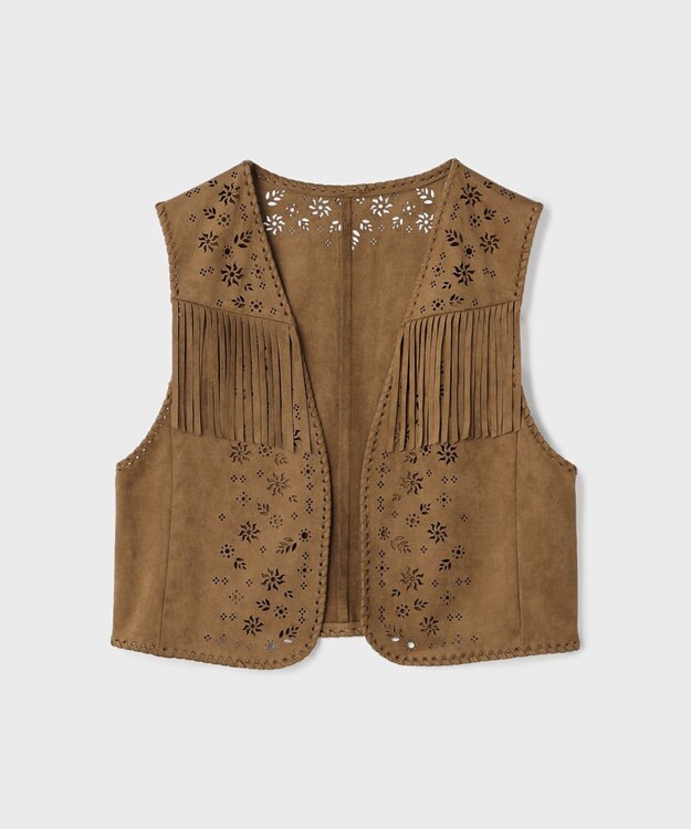 GRACE CONTINENTAL フェイクスウェードジレ キャメル