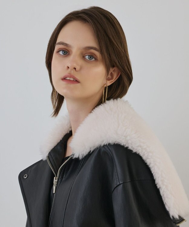 GRACE CONTINENTAL フェイクレザーボンバージャケット ブラック