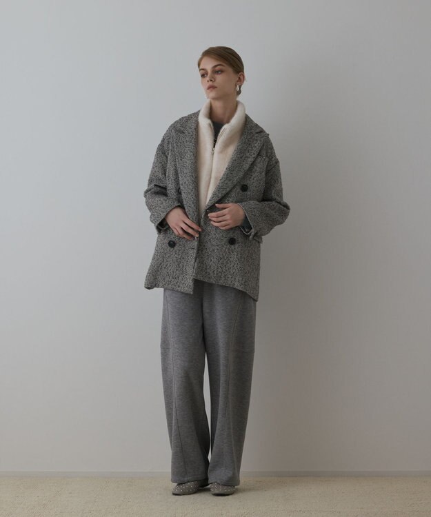 GRACE CONTINENTAL カルゼツイードダブルジャケット グレー