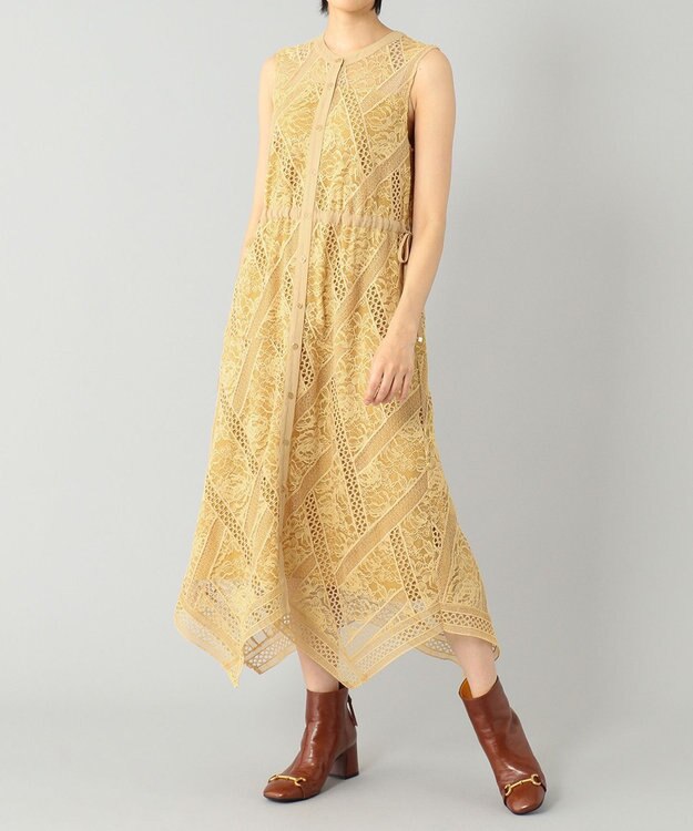 GRACE CONTINENTAL レースチェックワンピース イエロー