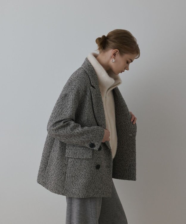 GRACE CONTINENTAL カルゼツイードダブルジャケット グレー