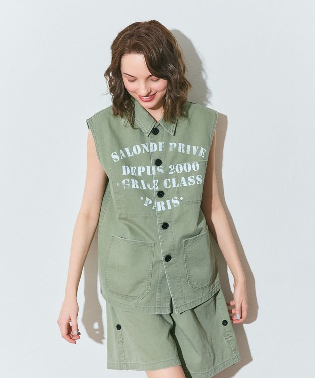 GRACE CONTINENTAL ヘリンボーンツイルジレ カーキ