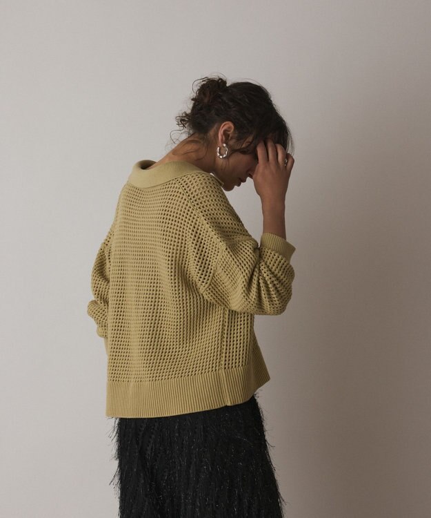 GRACE CONTINENTAL メッシュVネックニットトップ イエロー