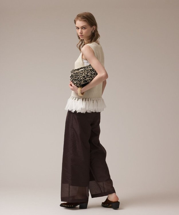 GRACE CONTINENTAL チュールフリンジニットトップ キナリ