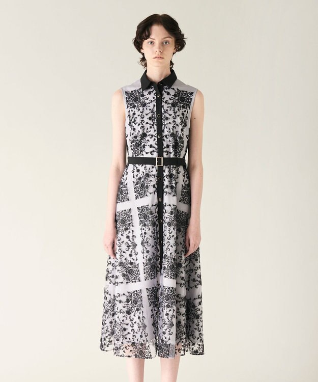 GRACE CONTINENTAL 刺繍フレアドレス グレー