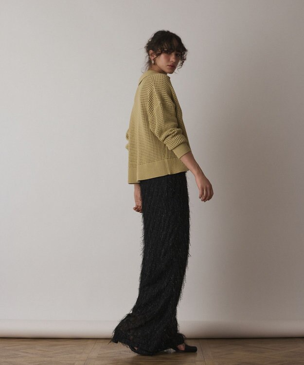 GRACE CONTINENTAL メッシュVネックニットトップ イエロー