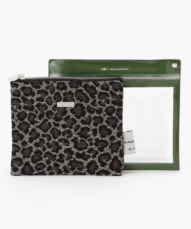 GRACE CONTINENTAL Fabricフラットポーチ-AW ダークブラウン