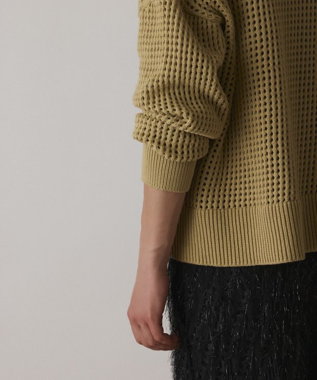 GRACE CONTINENTAL メッシュVネックニットトップ イエロー