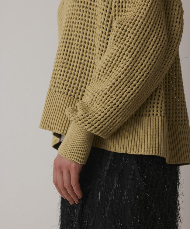 GRACE CONTINENTAL メッシュVネックニットトップ イエロー
