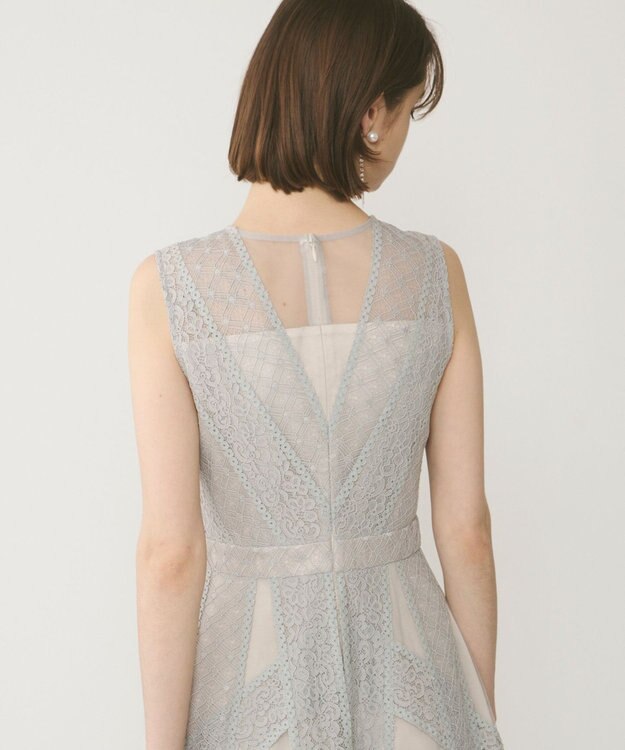 GRACE CONTINENTAL レースパッチワークドレス グレー