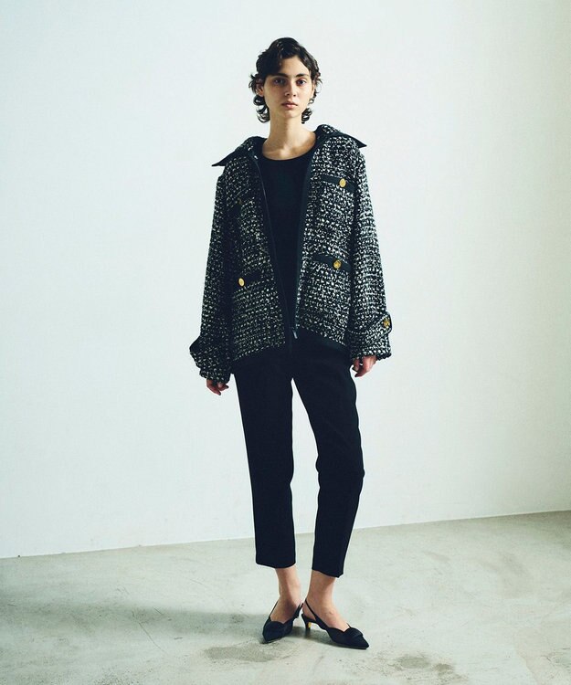 GRACE CONTINENTAL ツイードフーディーコート ブラック