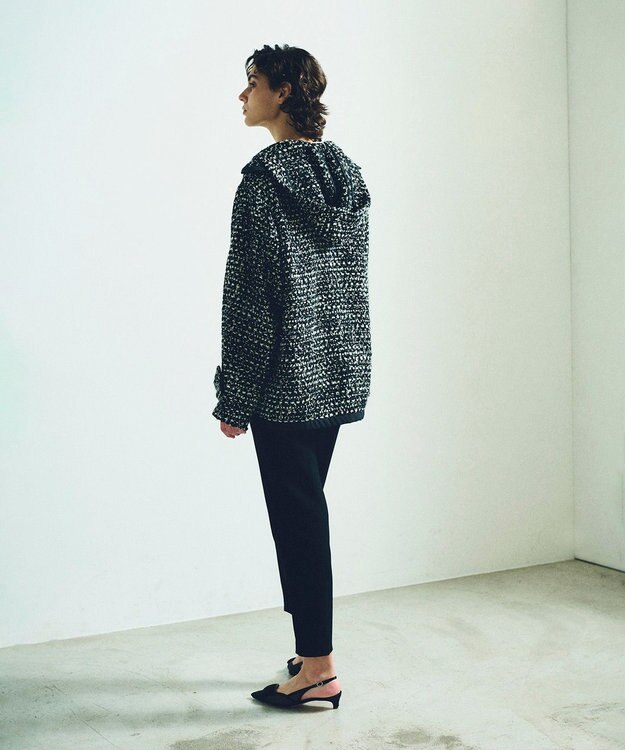 GRACE CONTINENTAL ツイードフーディーコート ブラック