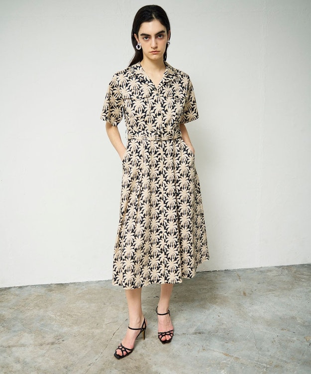 GRACE CONTINENTAL パームモチーフシャツワンピース ブラック