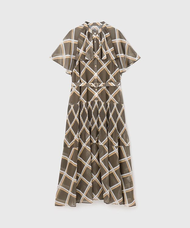 GRACE CONTINENTAL チェックプリントプリーツワンピース ブラウン