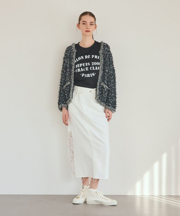 GRACE CONTINENTAL ツイーディーニットジャケット ブラック