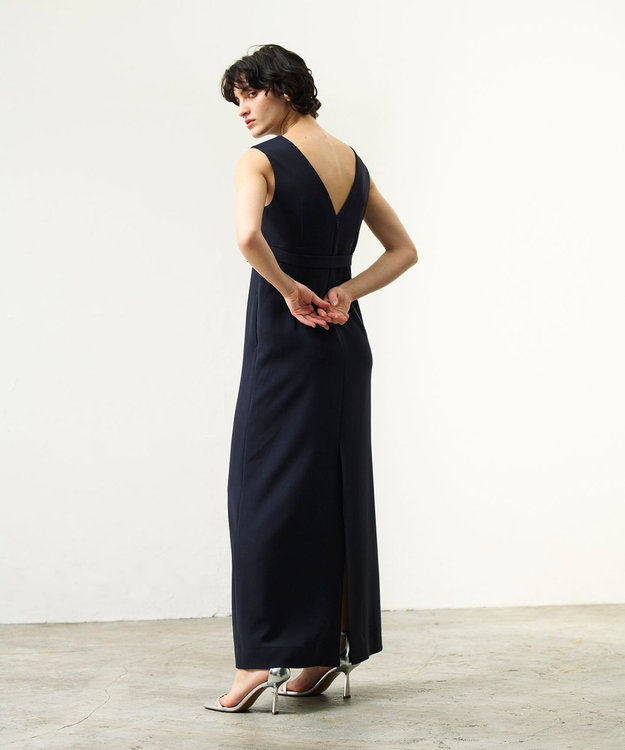 GRACE CONTINENTAL シアーラッフルロングドレス ネイビー