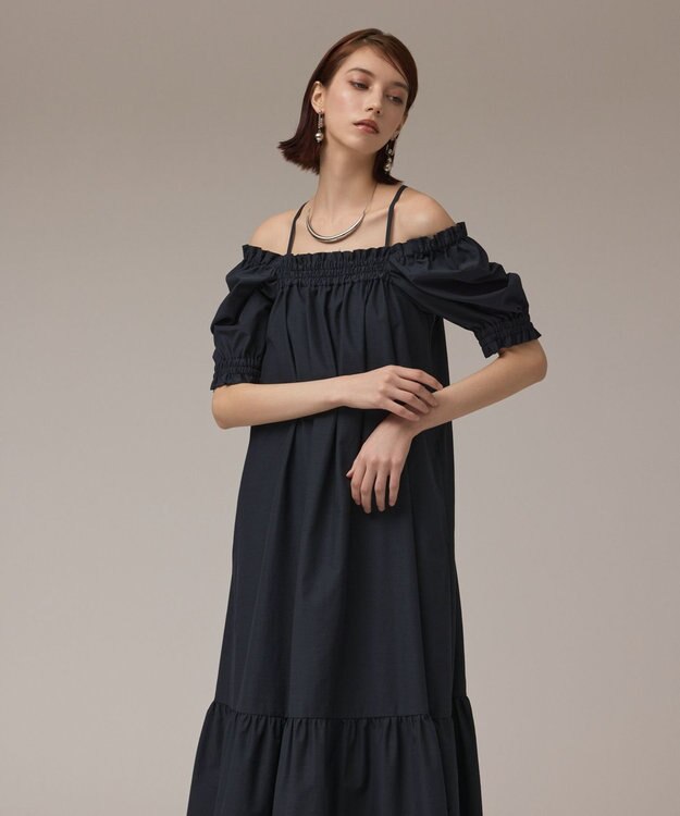 GRACE CONTINENTAL ギャザーロングワンピース ネイビー