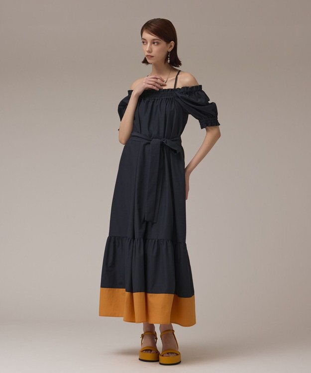 GRACE CONTINENTAL ギャザーロングワンピース ネイビー