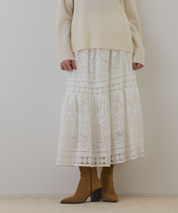 GRACE CONTINENTAL レースティアードスカート ホワイト