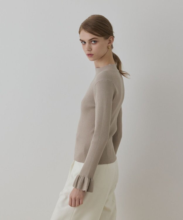 GRACE CONTINENTAL ラメリブニットトップ ベージュ