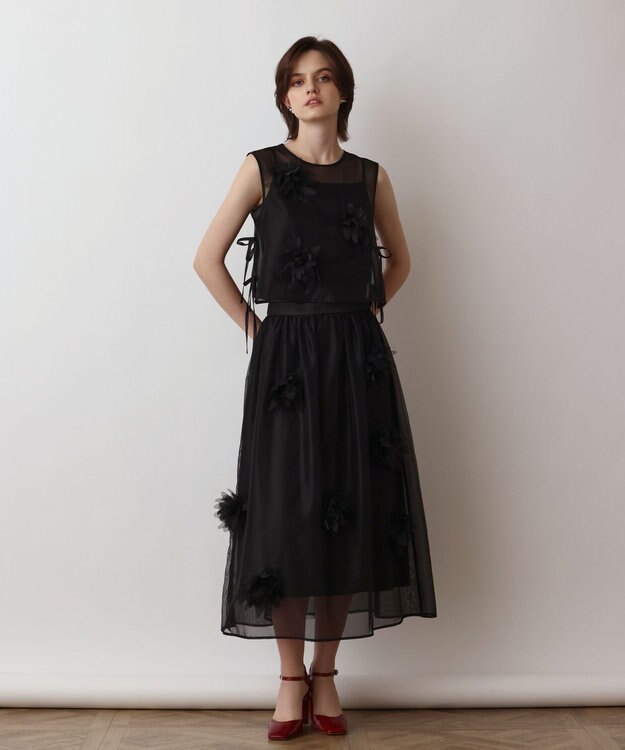 GRACE CONTINENTAL メッシュフラワースカート ブラック