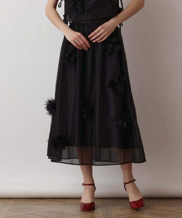 GRACE CONTINENTAL メッシュフラワースカート ブラック