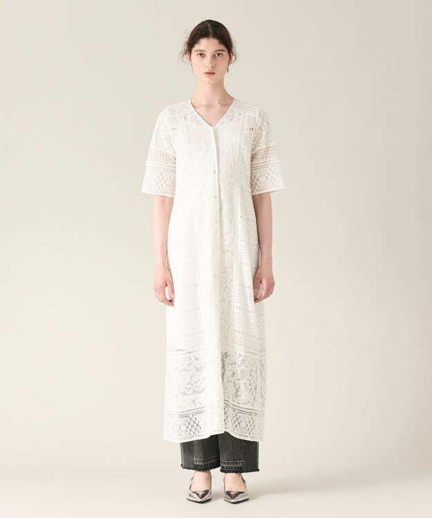 GRACE CONTINENTAL コンビレースVネックワンピース ホワイト