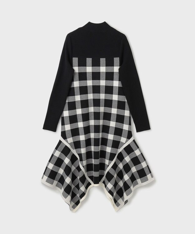 GRACE CONTINENTAL チェックイレヘムニットワンピース ブラック