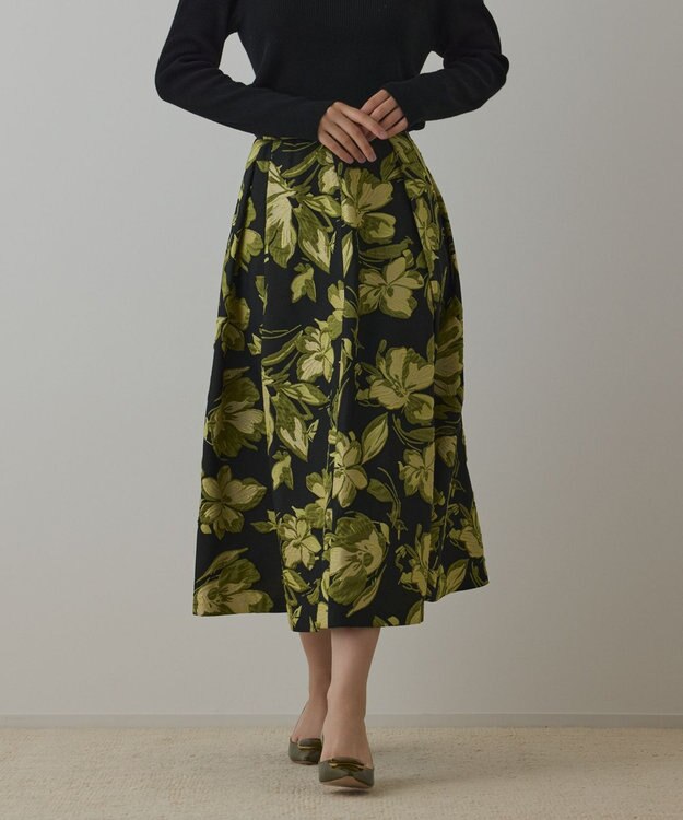GRACE CONTINENTAL ラメフラワージャガードスカート イエロー