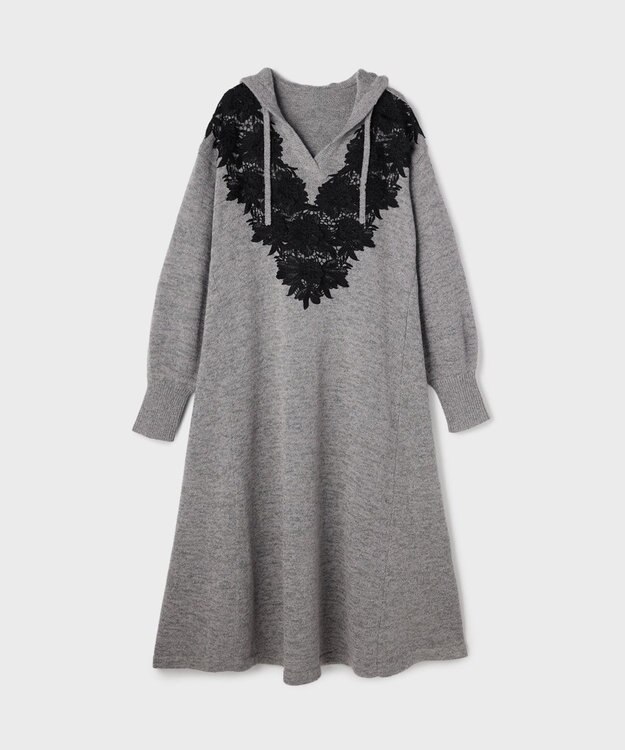 GRACE CONTINENTAL ケミカルレースニットワンピース グレー