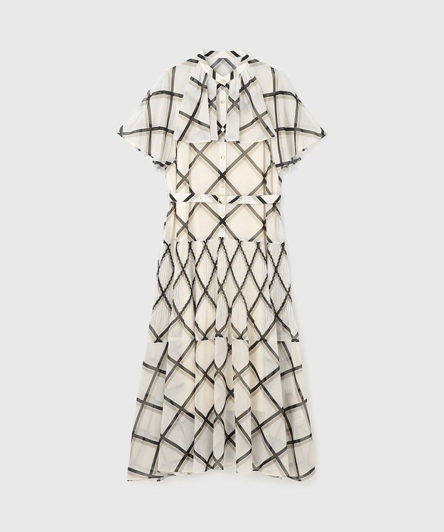 GRACE CONTINENTAL チェックプリントプリーツワンピース ベージュ